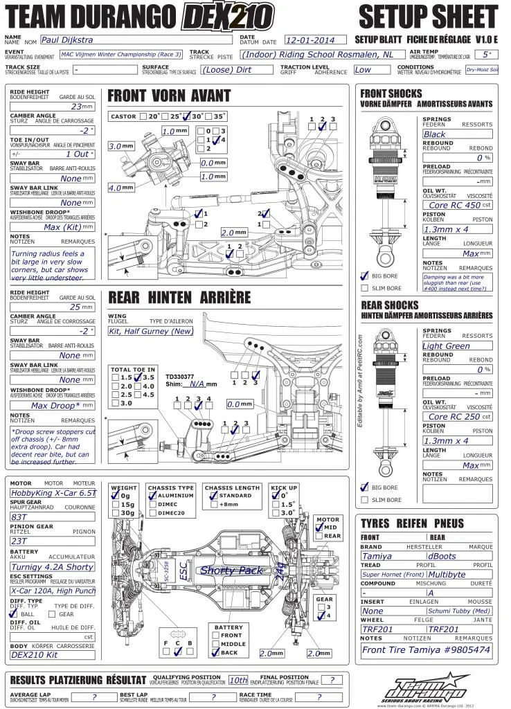 Setup Sheet
