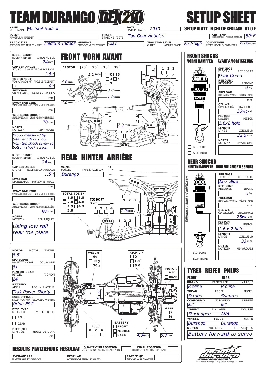 Setup Sheet
