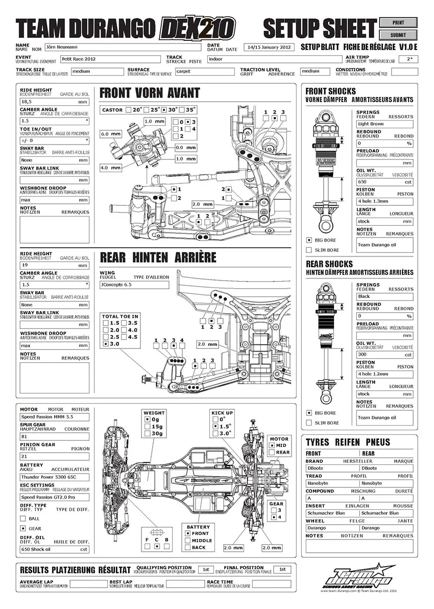 Setup Sheet