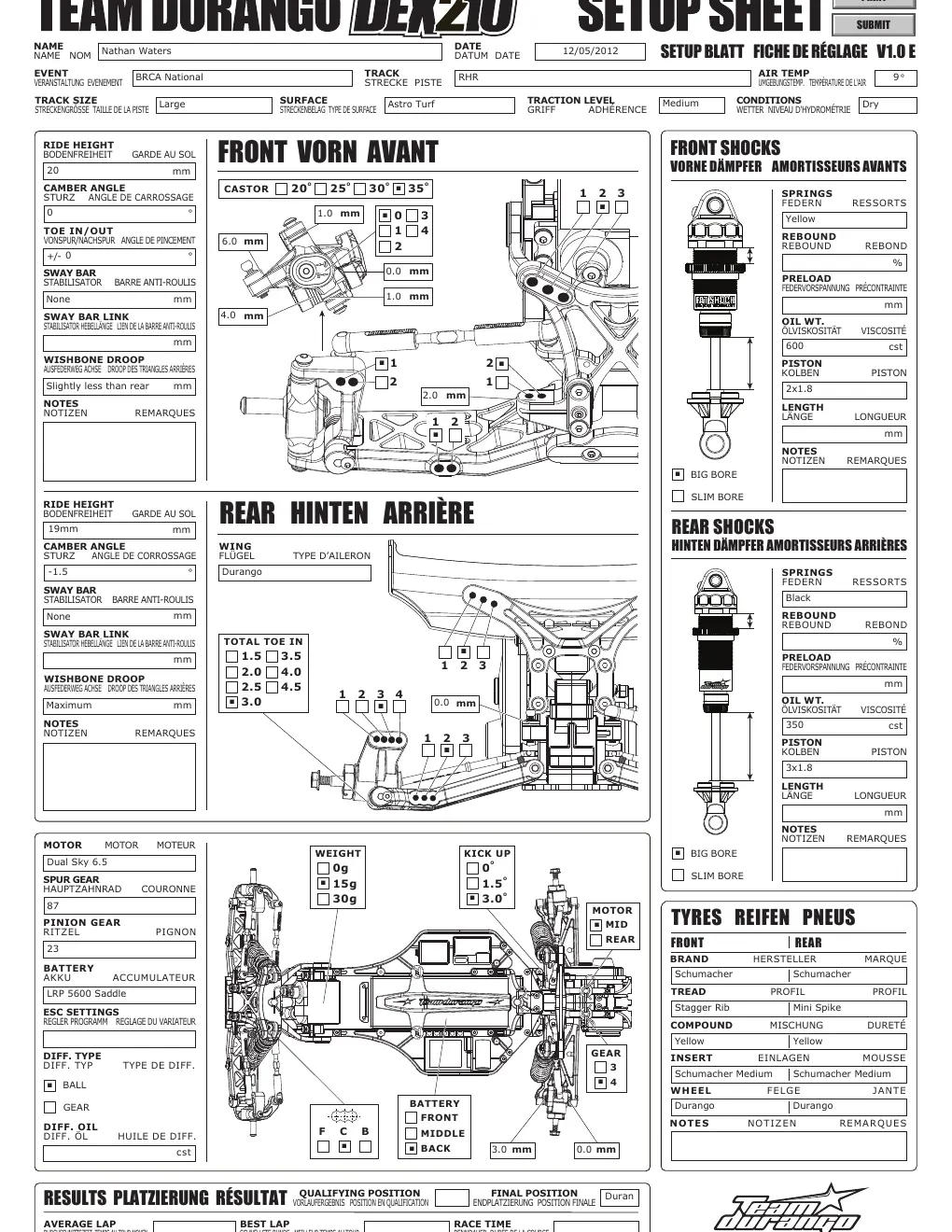 Setup Sheet