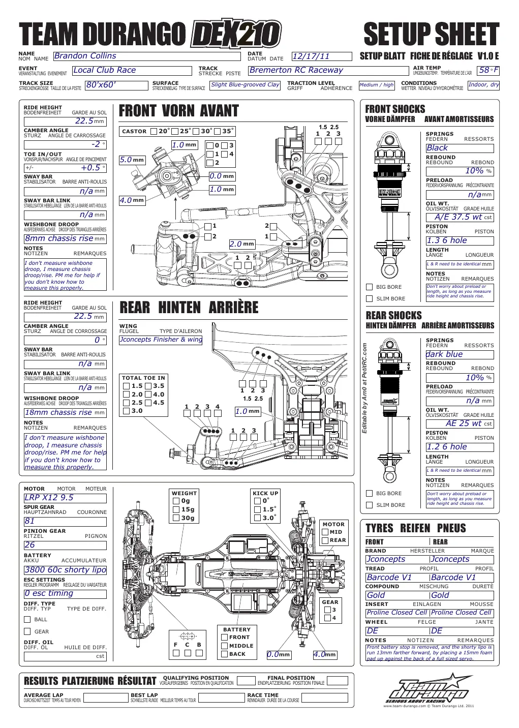 Setup Sheet