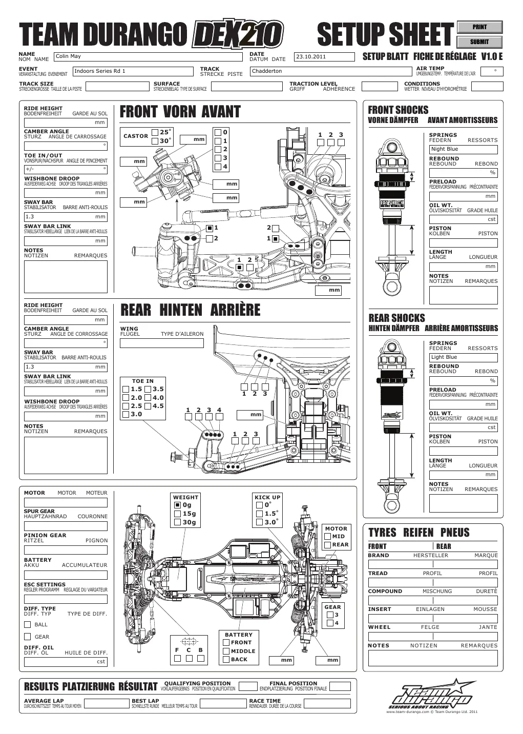 Setup Sheet