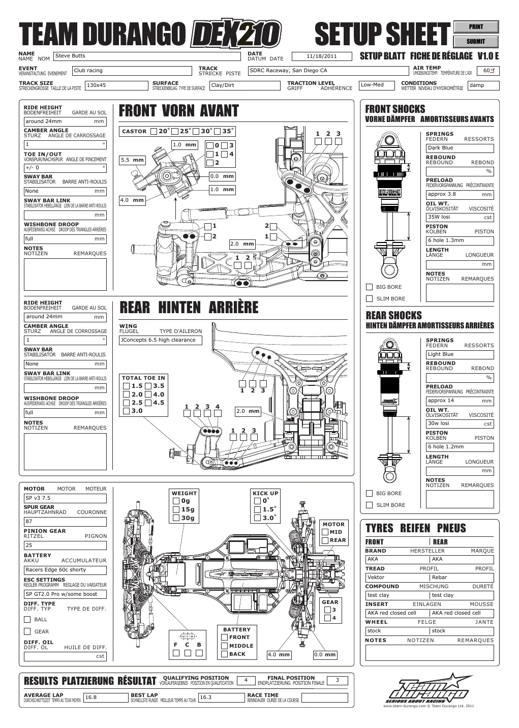 Setup Sheet