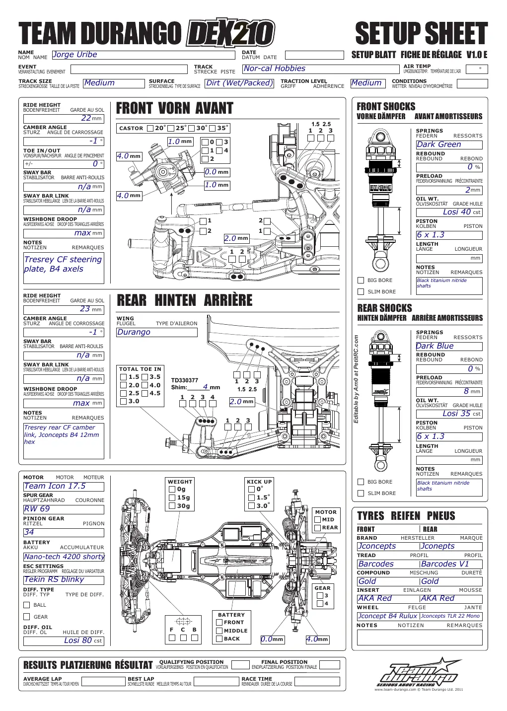 Setup Sheet
