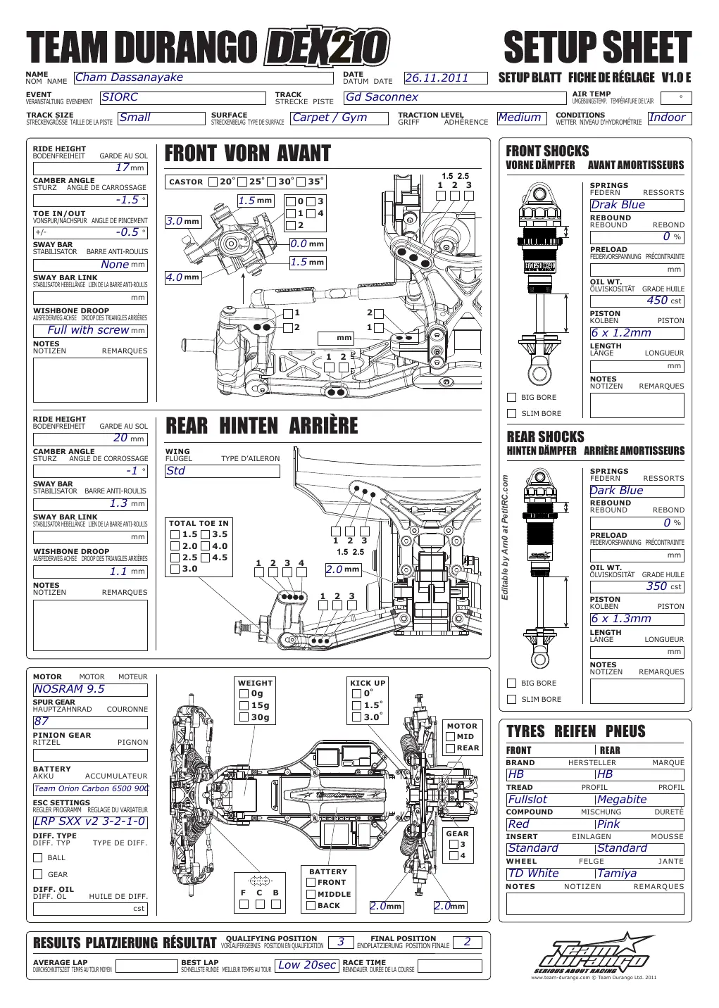 Setup Sheet