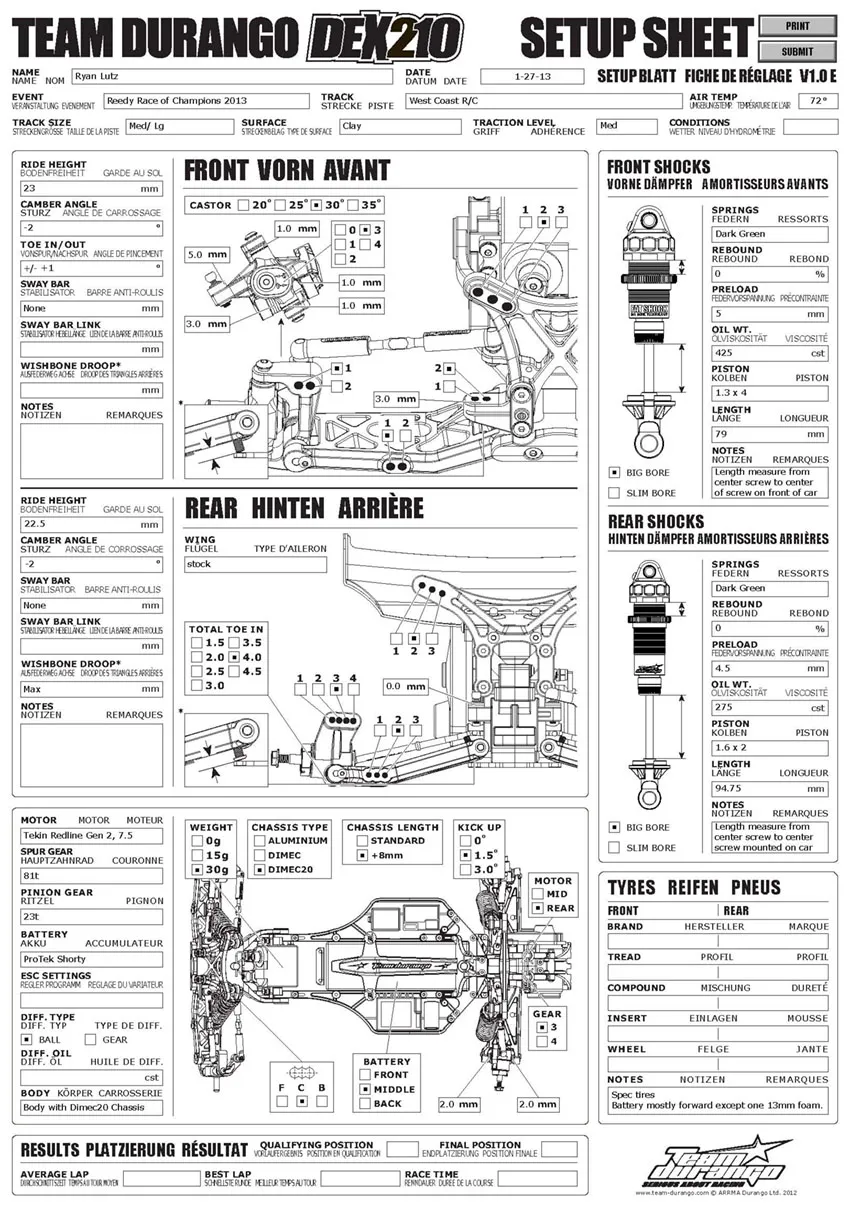 Setup Sheet