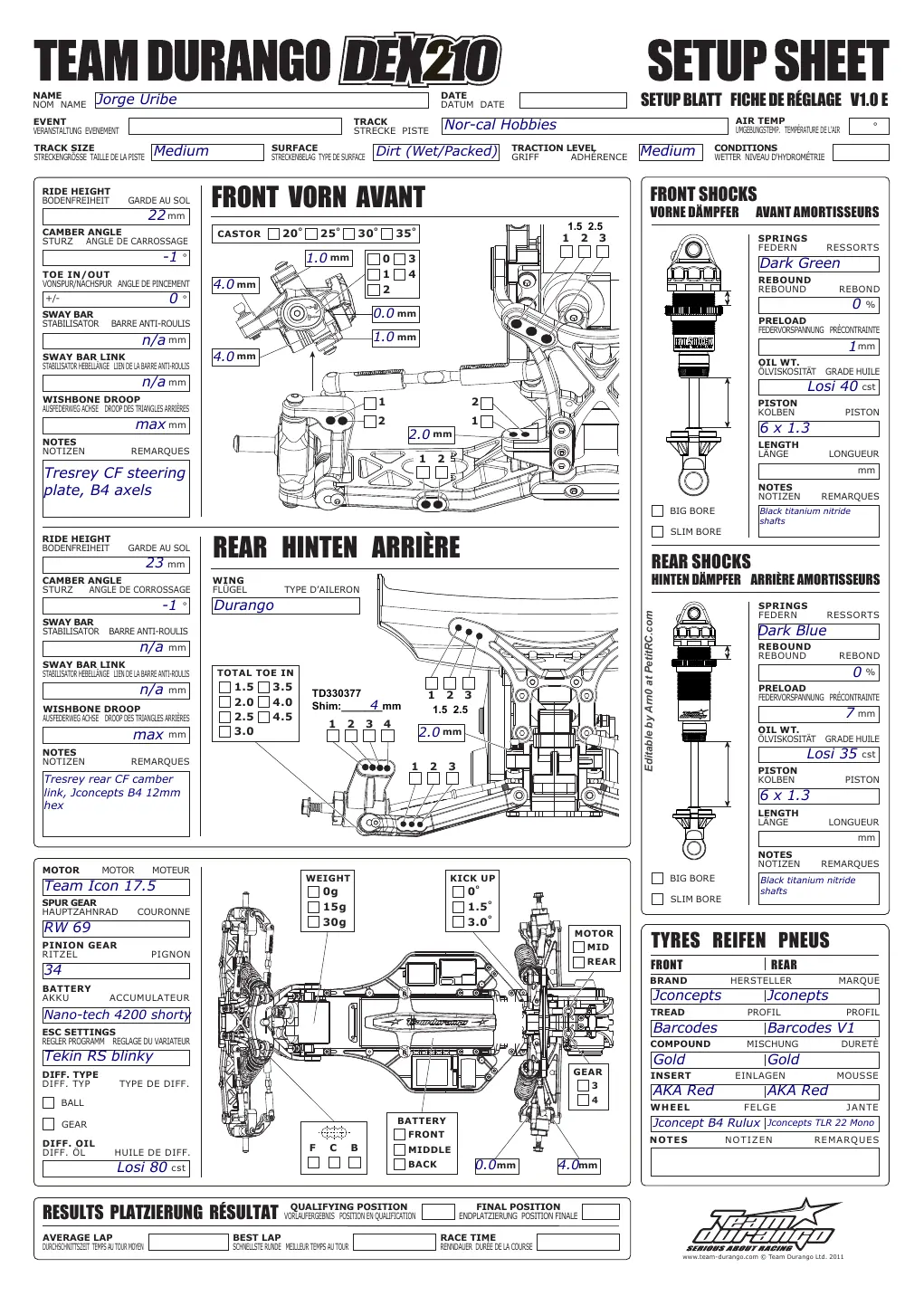 Setup Sheet