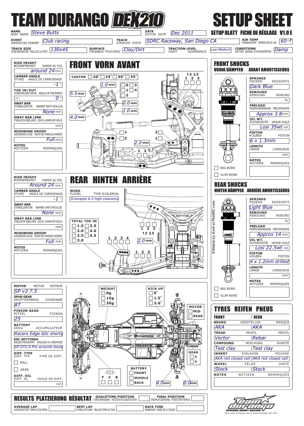 Setup Sheet