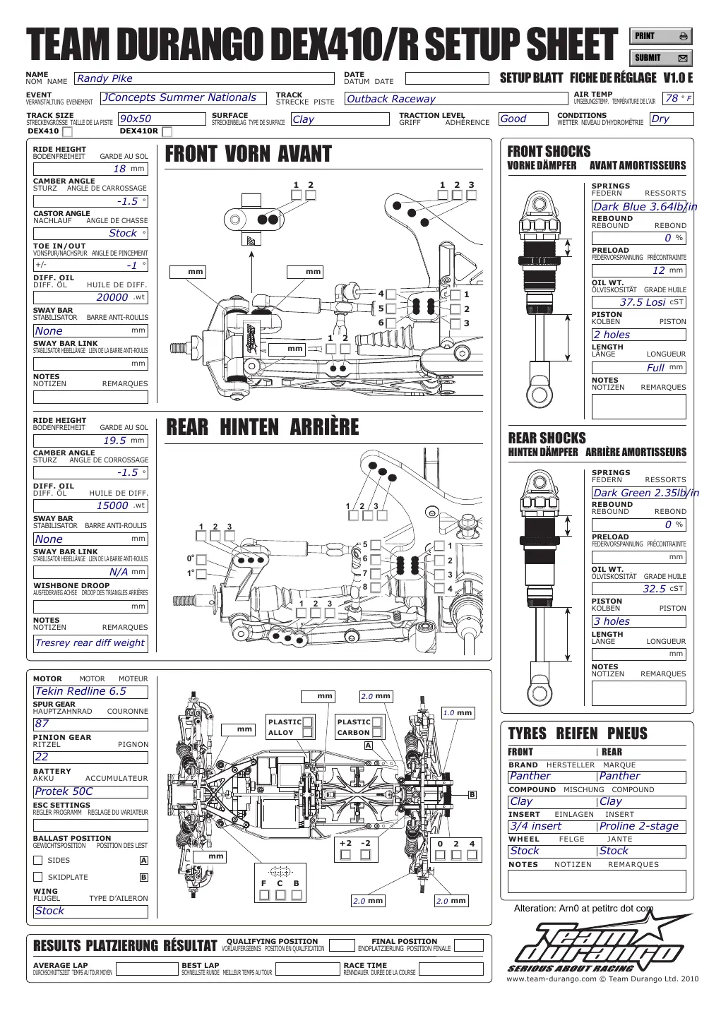 Setup Sheet