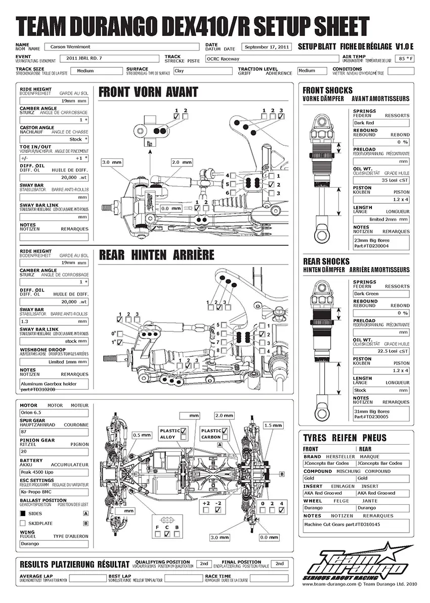 Setup Sheet