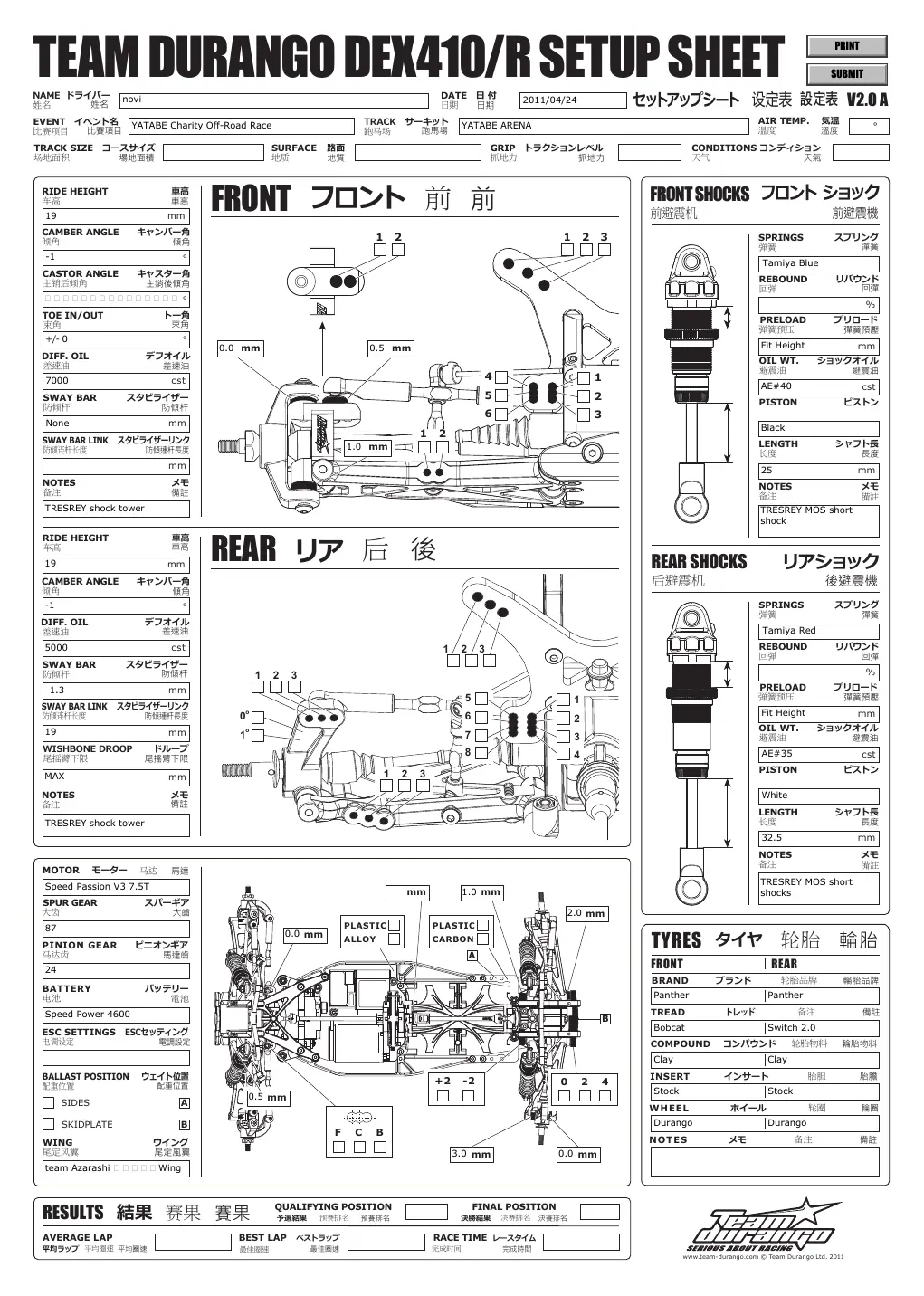 Setup Sheet