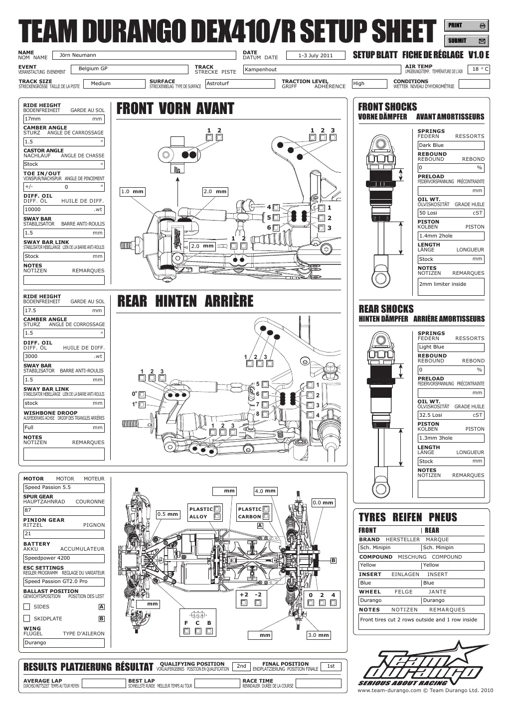 Setup Sheet