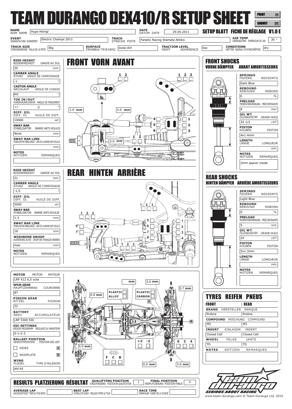 Setup Sheet