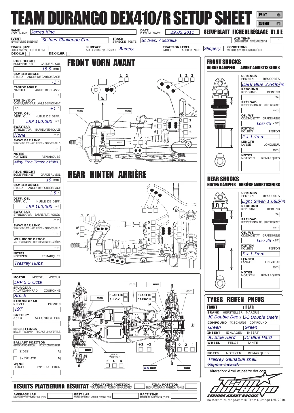 Setup Sheet