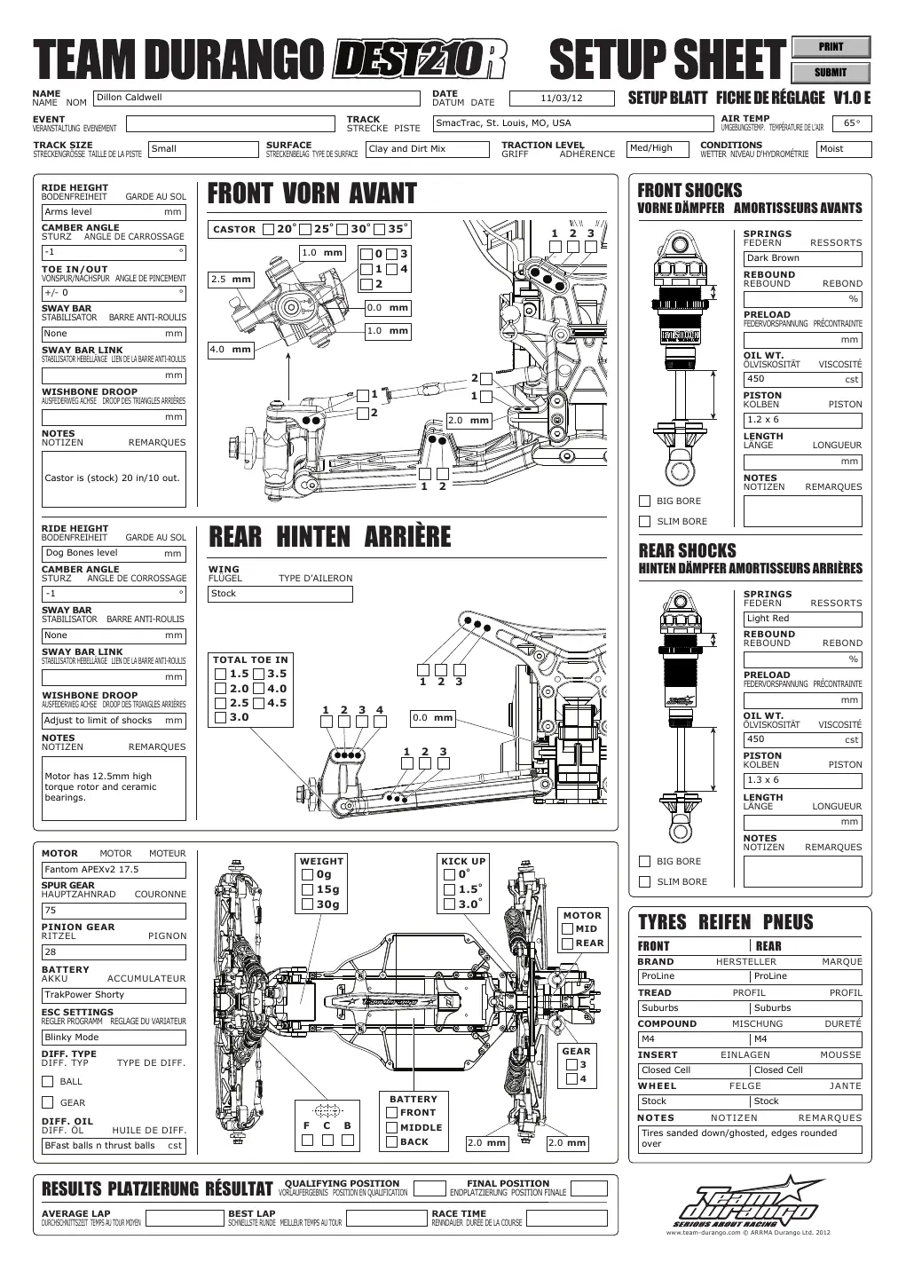 Setup Sheet