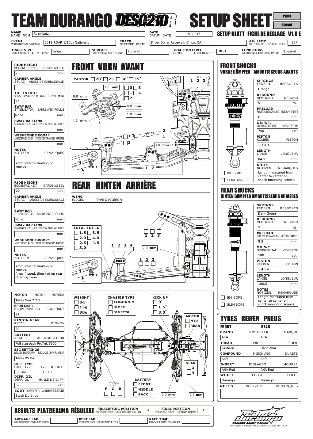 Setup Sheet