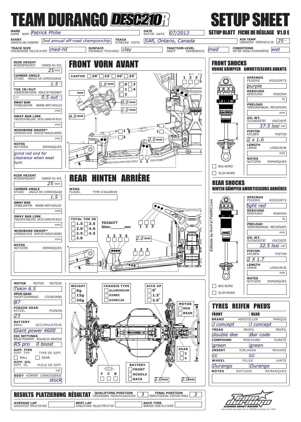 Setup Sheet