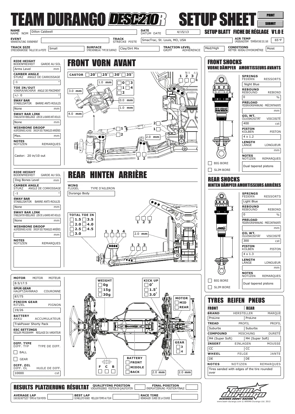 Setup Sheet