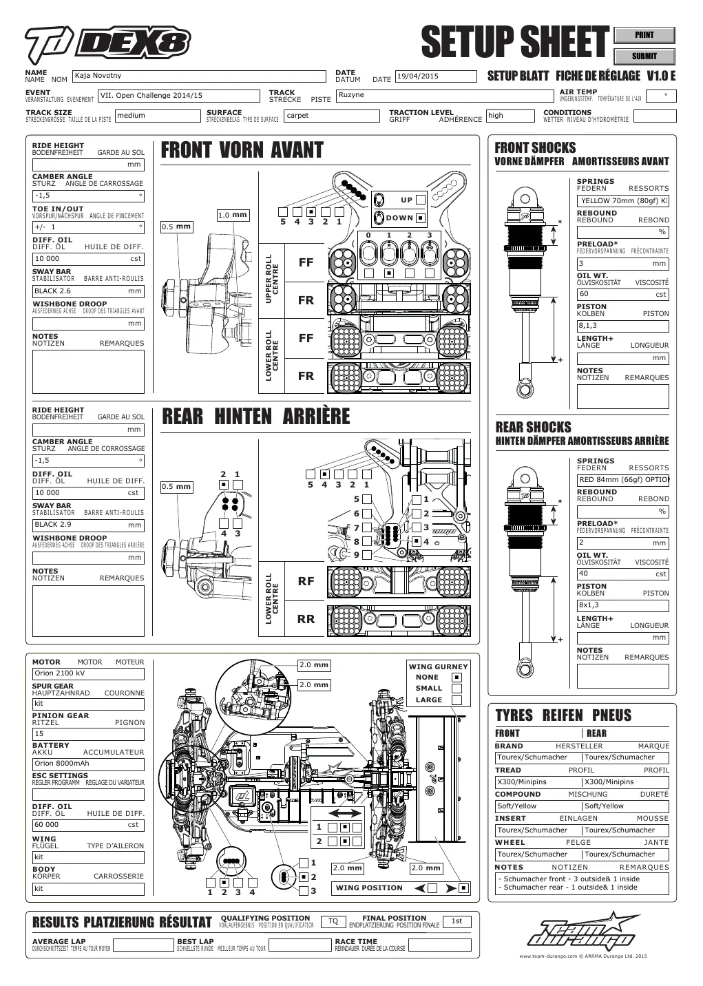 Setup Sheet