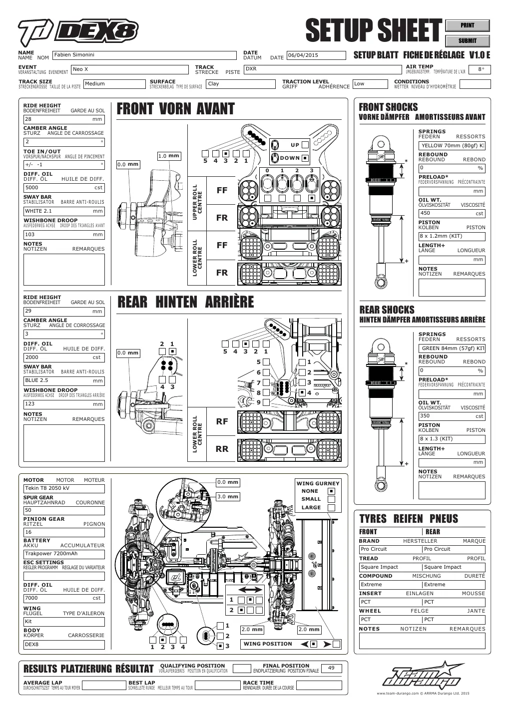 Setup Sheet
