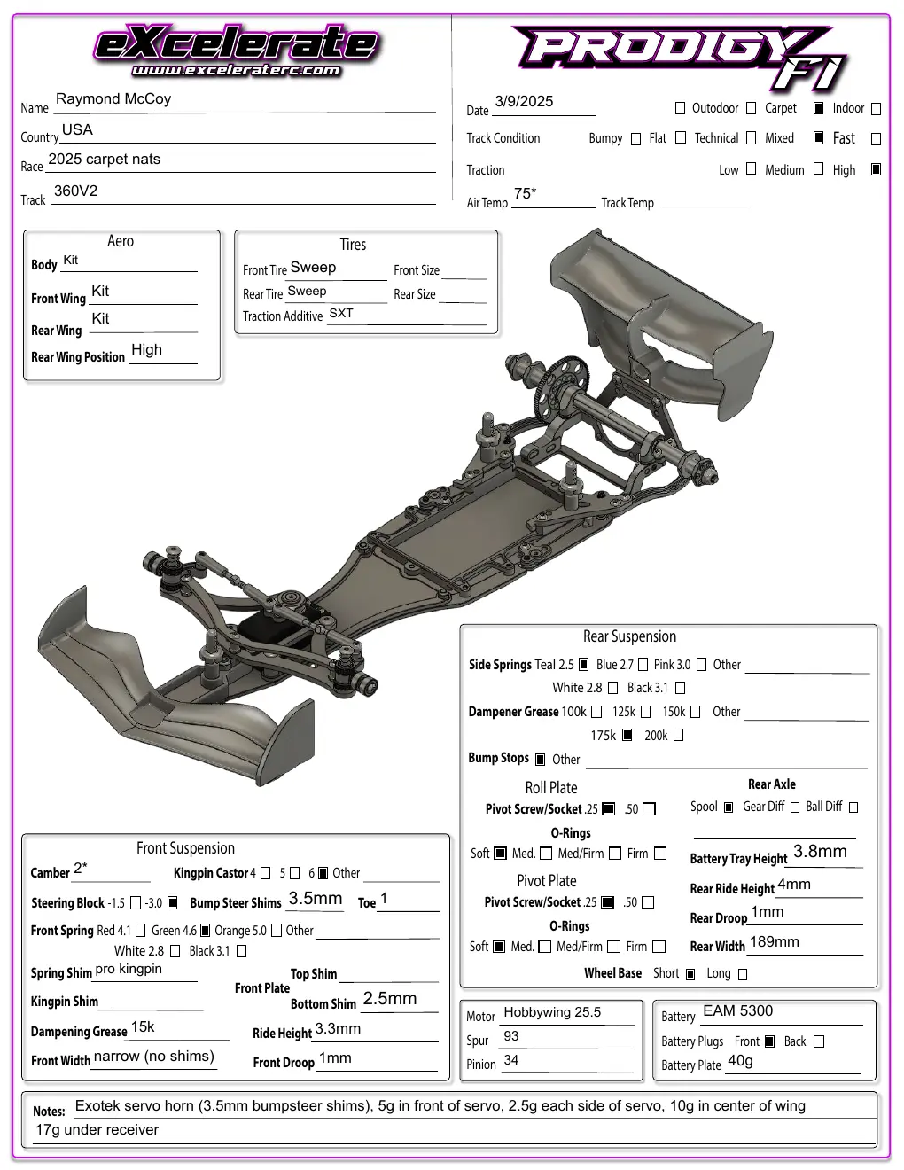 Setup Sheet