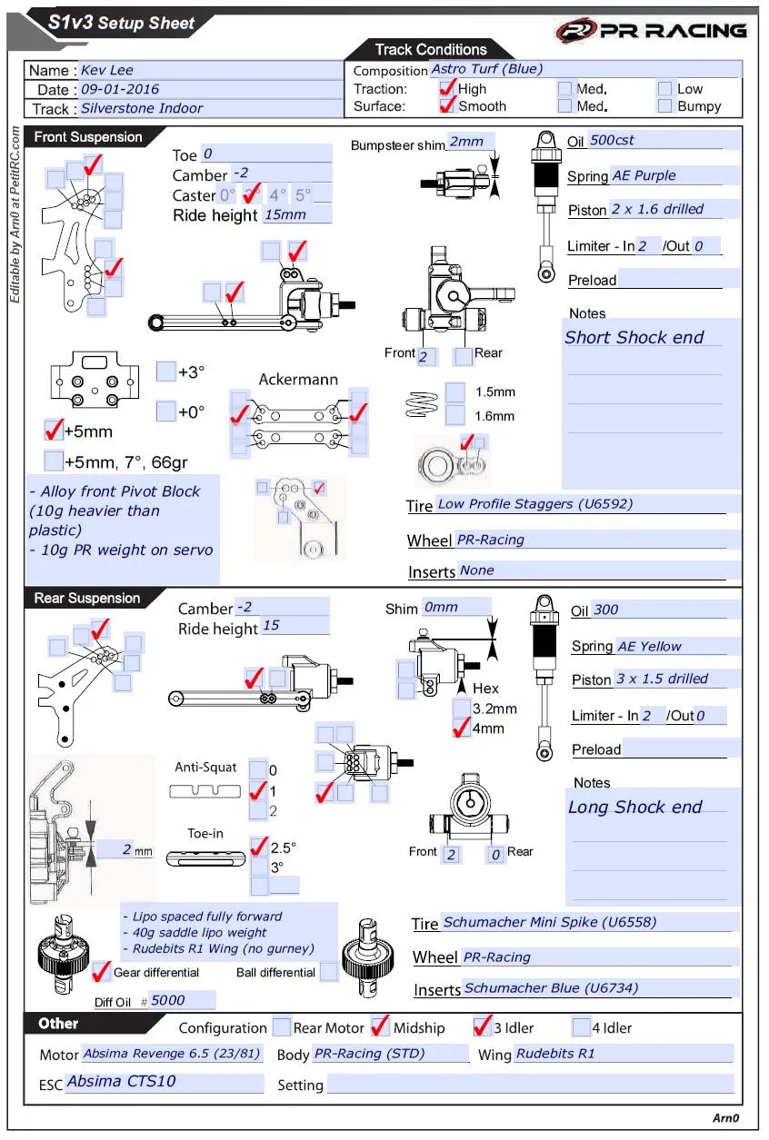 Setup Sheet