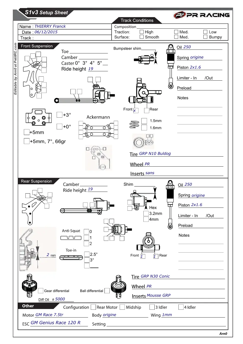 Setup Sheet