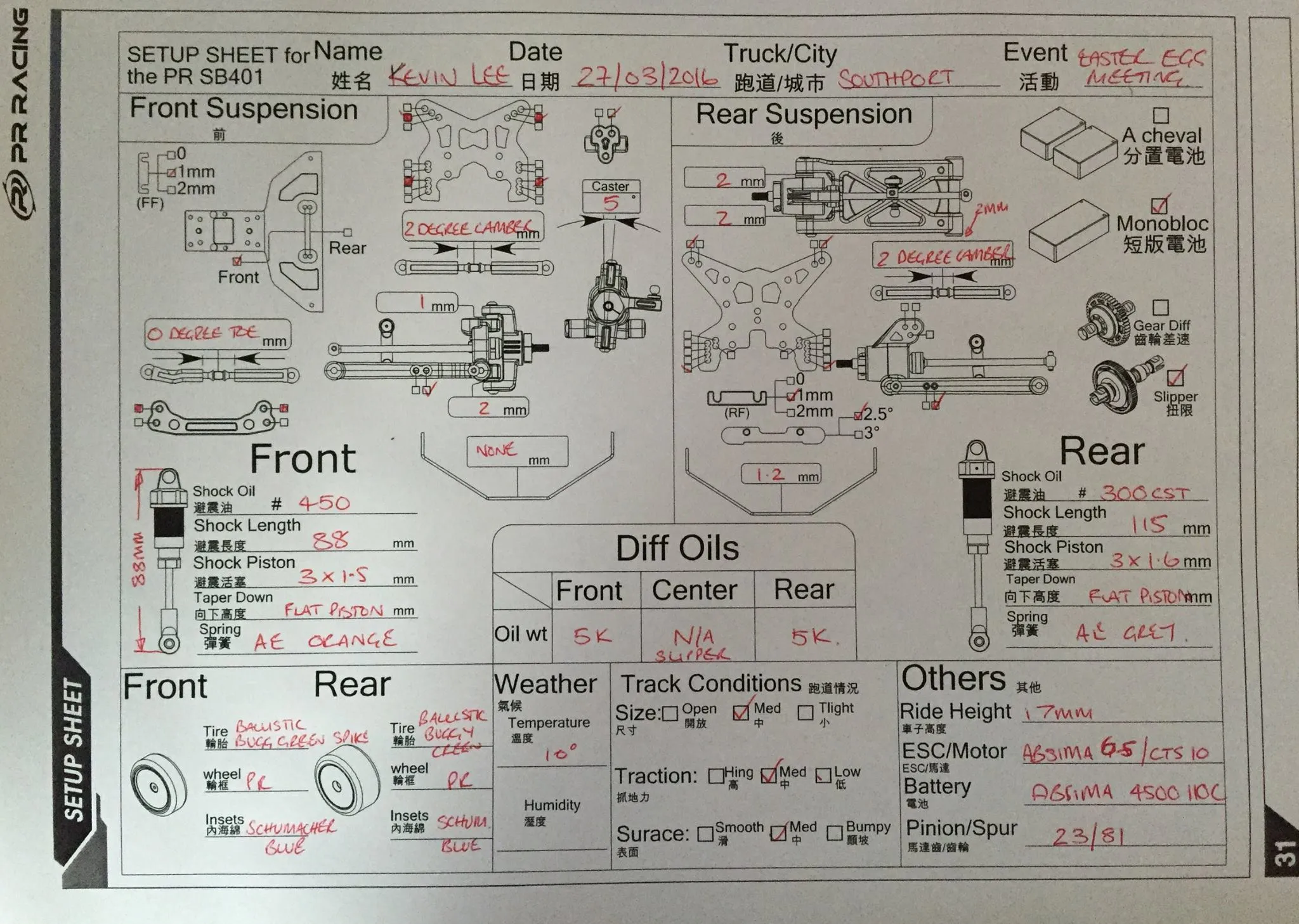 Setup Sheet