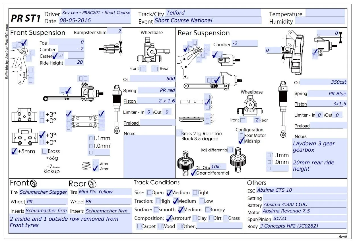 Setup Sheet