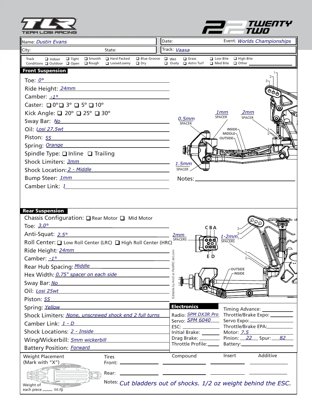 Setup Sheet