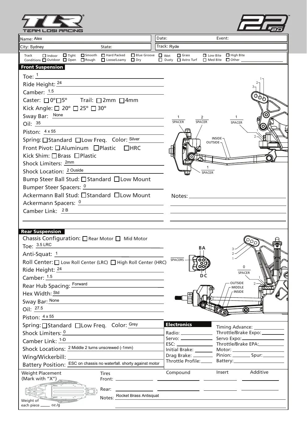 Setup Sheet