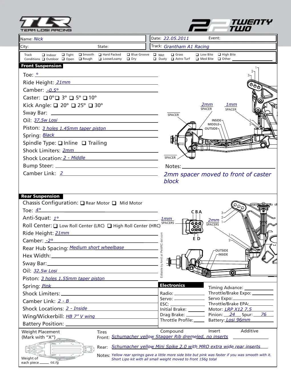 Setup Sheet