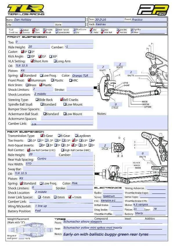 Setup Sheet