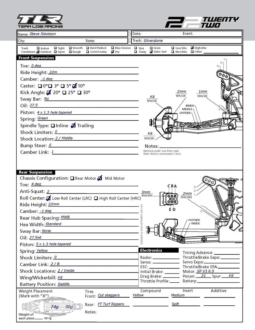 Setup Sheet