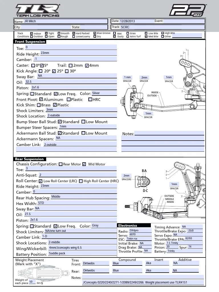 Setup Sheet