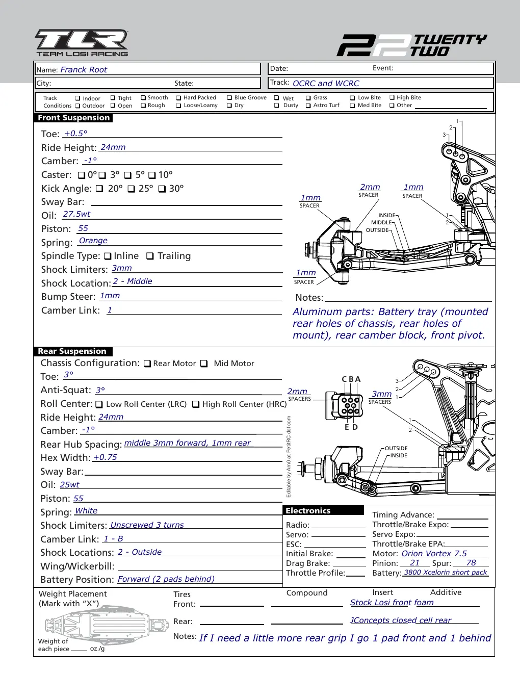 Setup Sheet