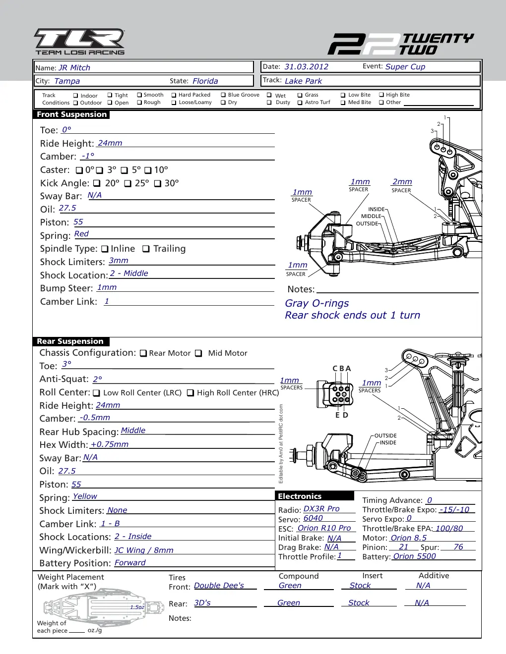 Setup Sheet