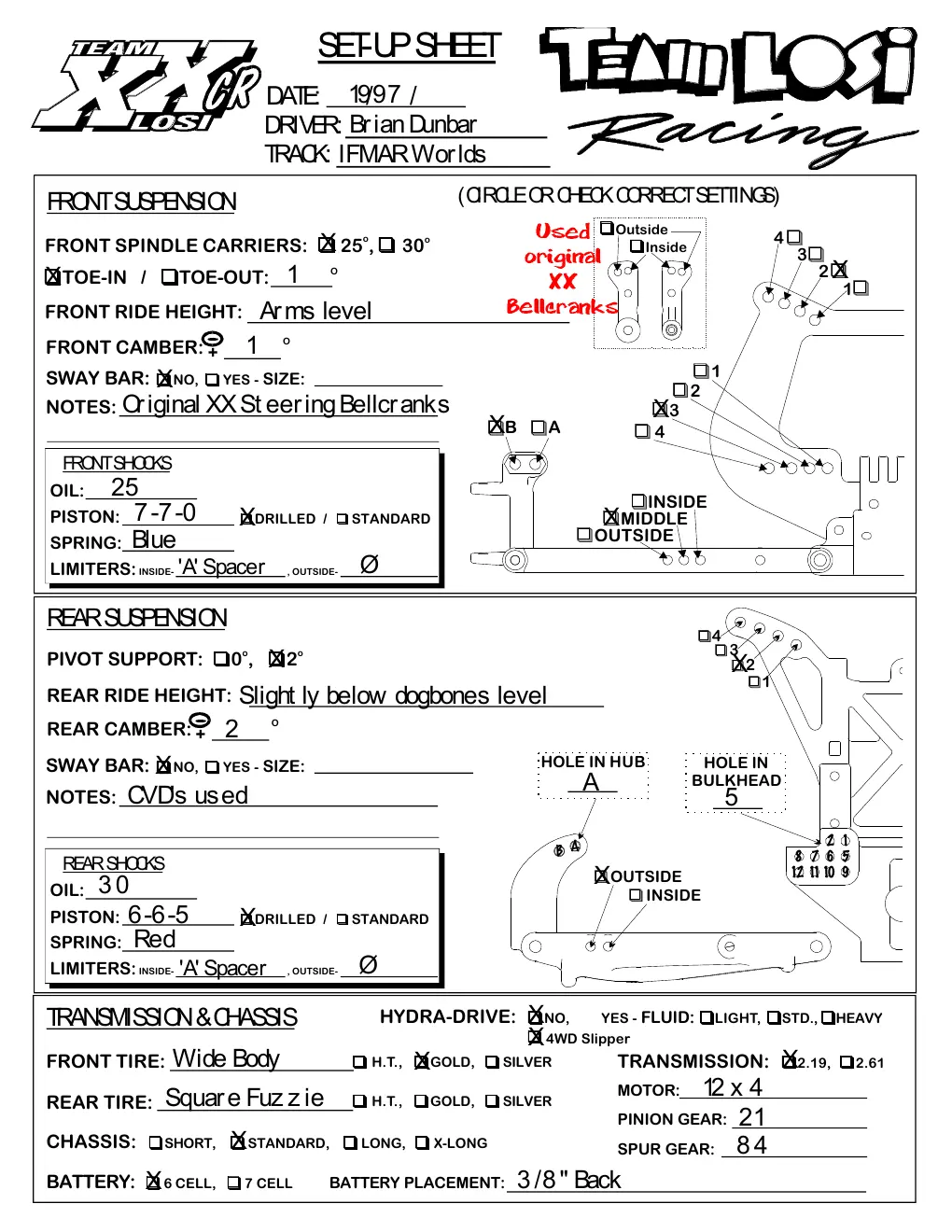 Setup Sheet