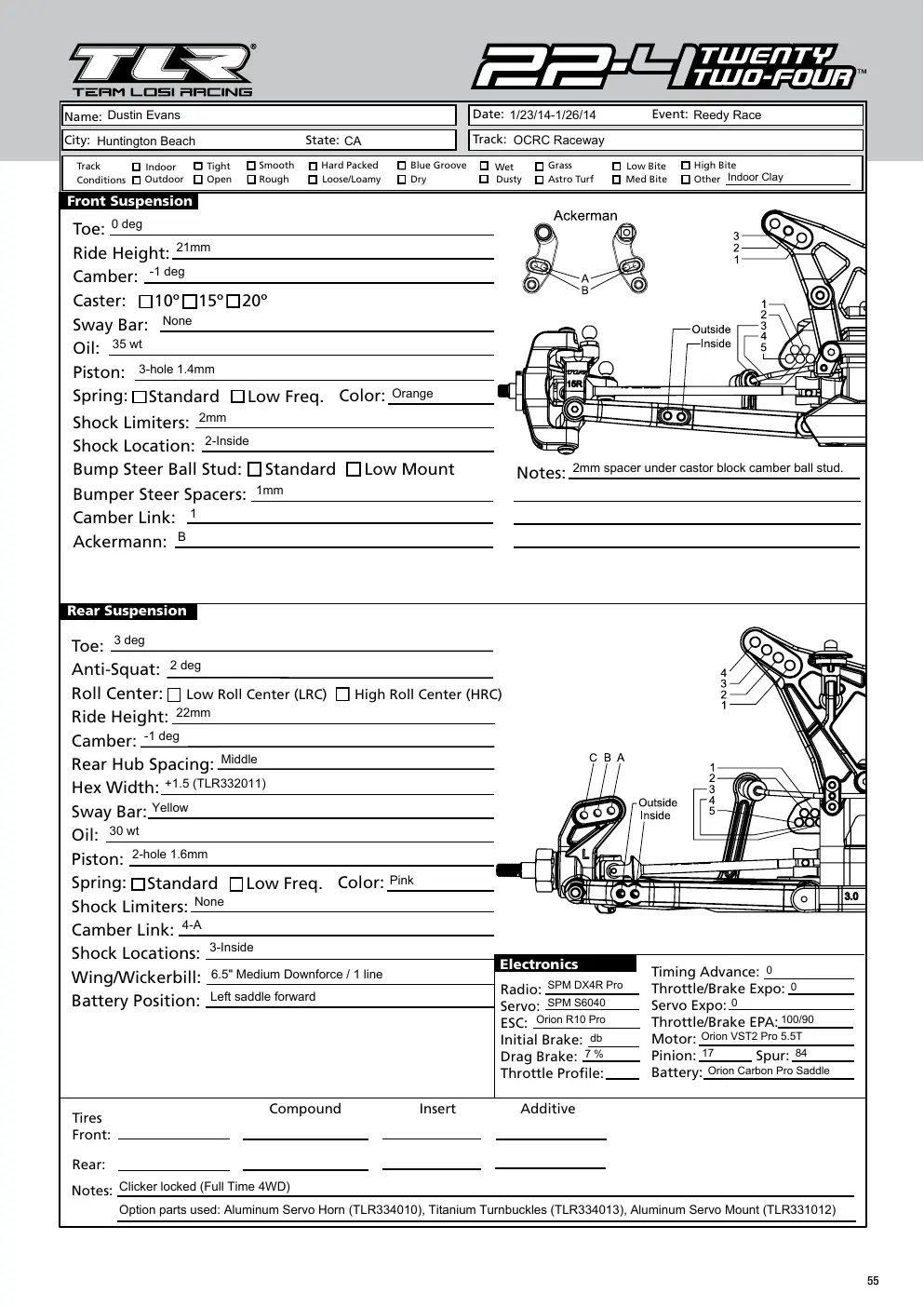 Setup Sheet