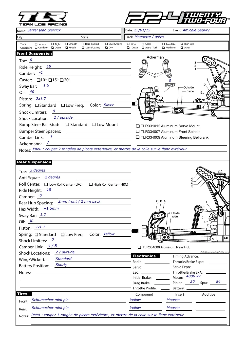 Setup Sheet