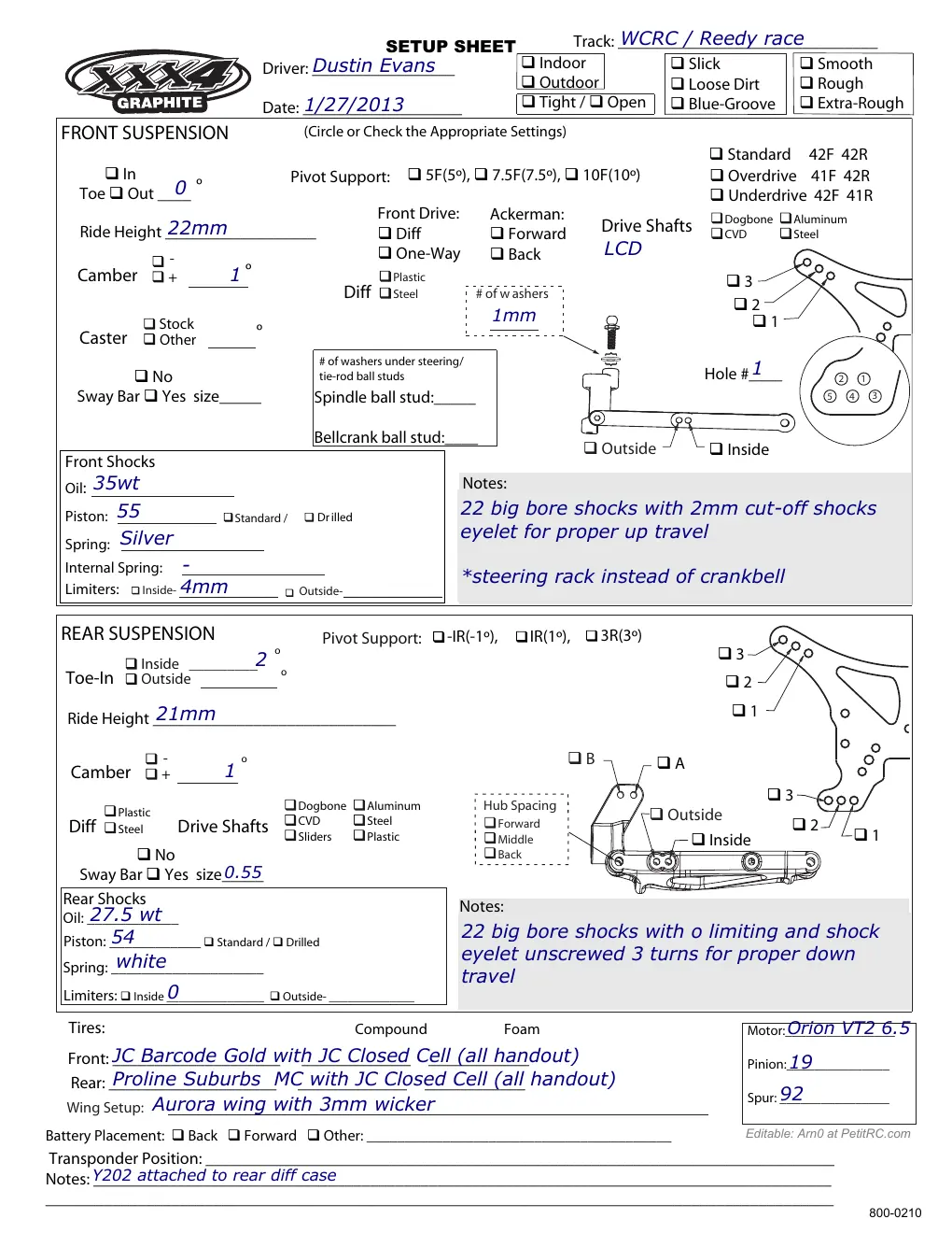 Setup Sheet