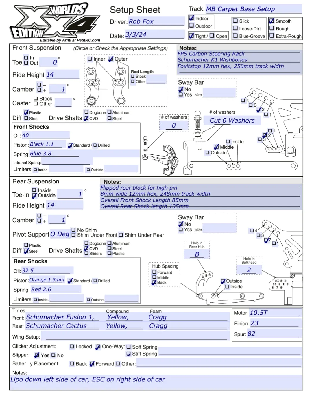 Setup Sheet