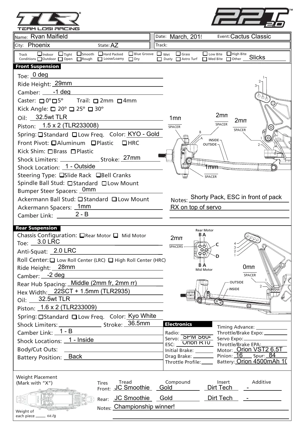 Setup Sheet