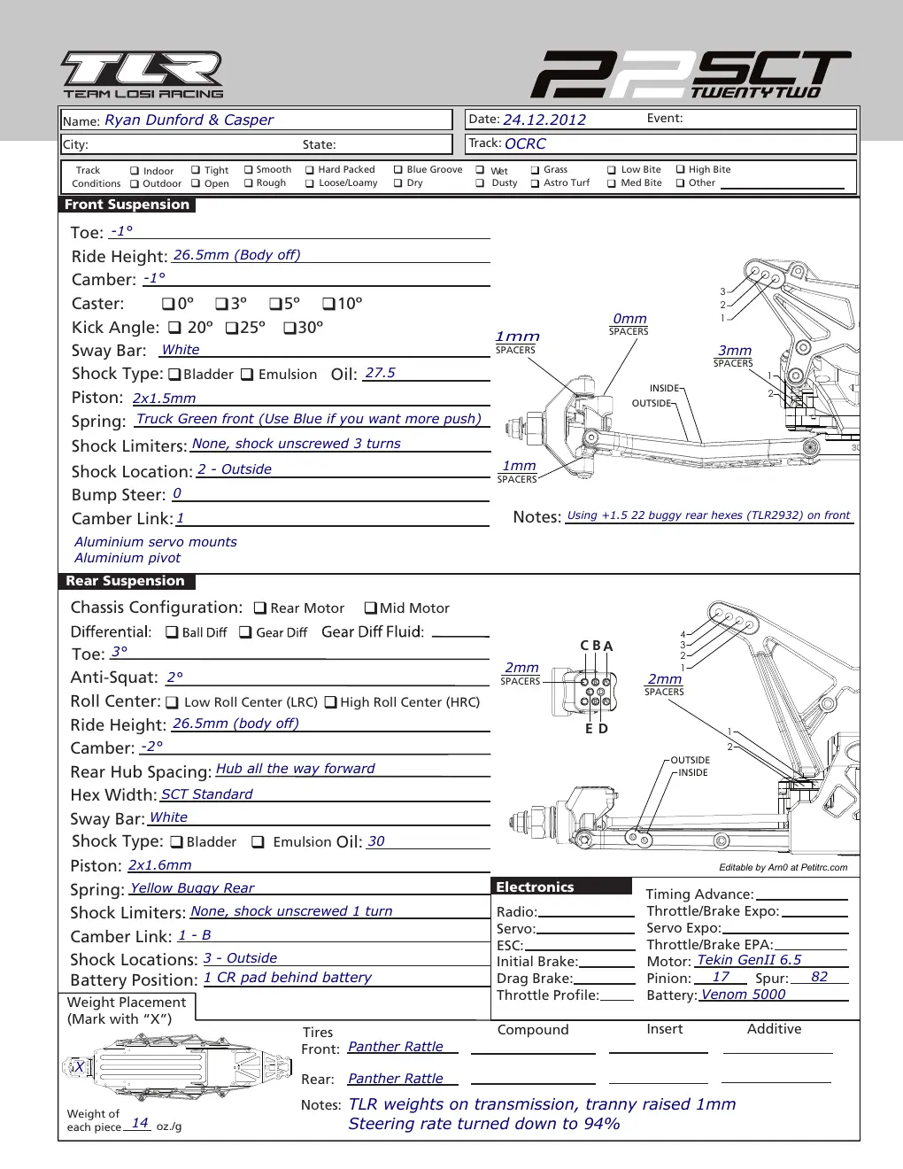 Setup Sheet