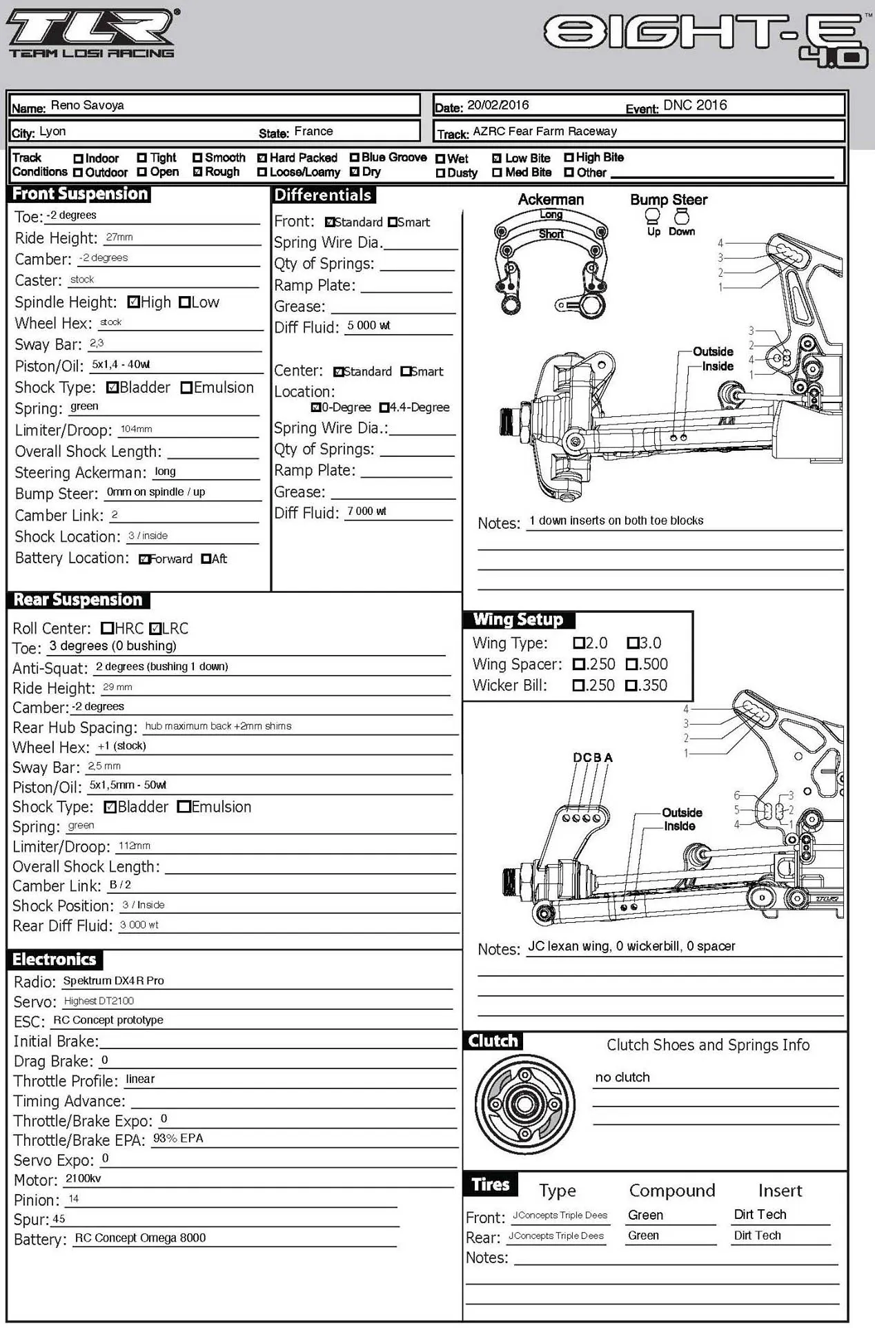 Setup Sheet