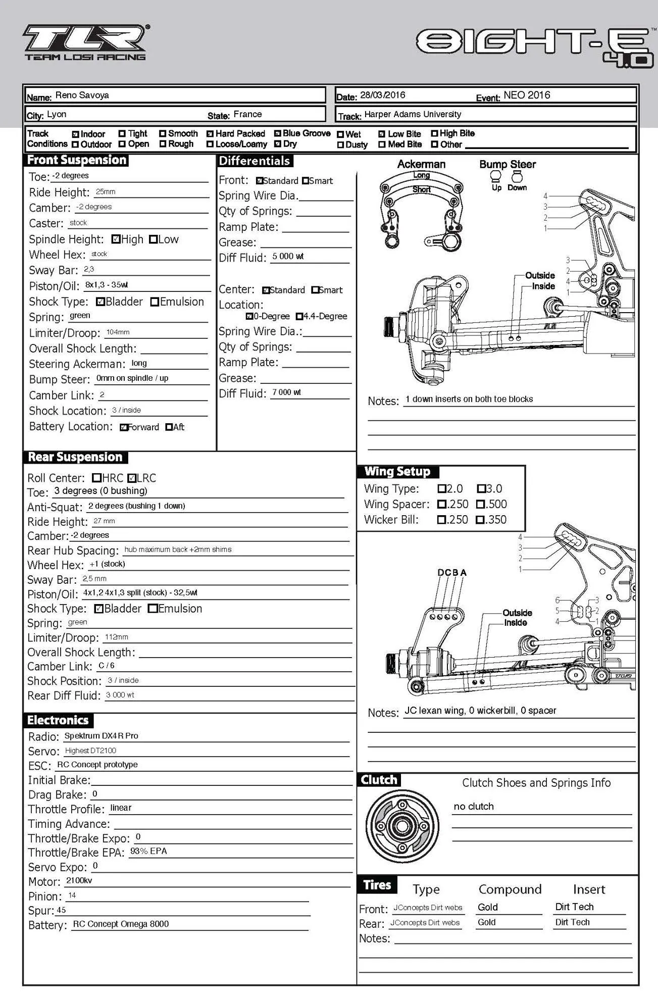 Setup Sheet