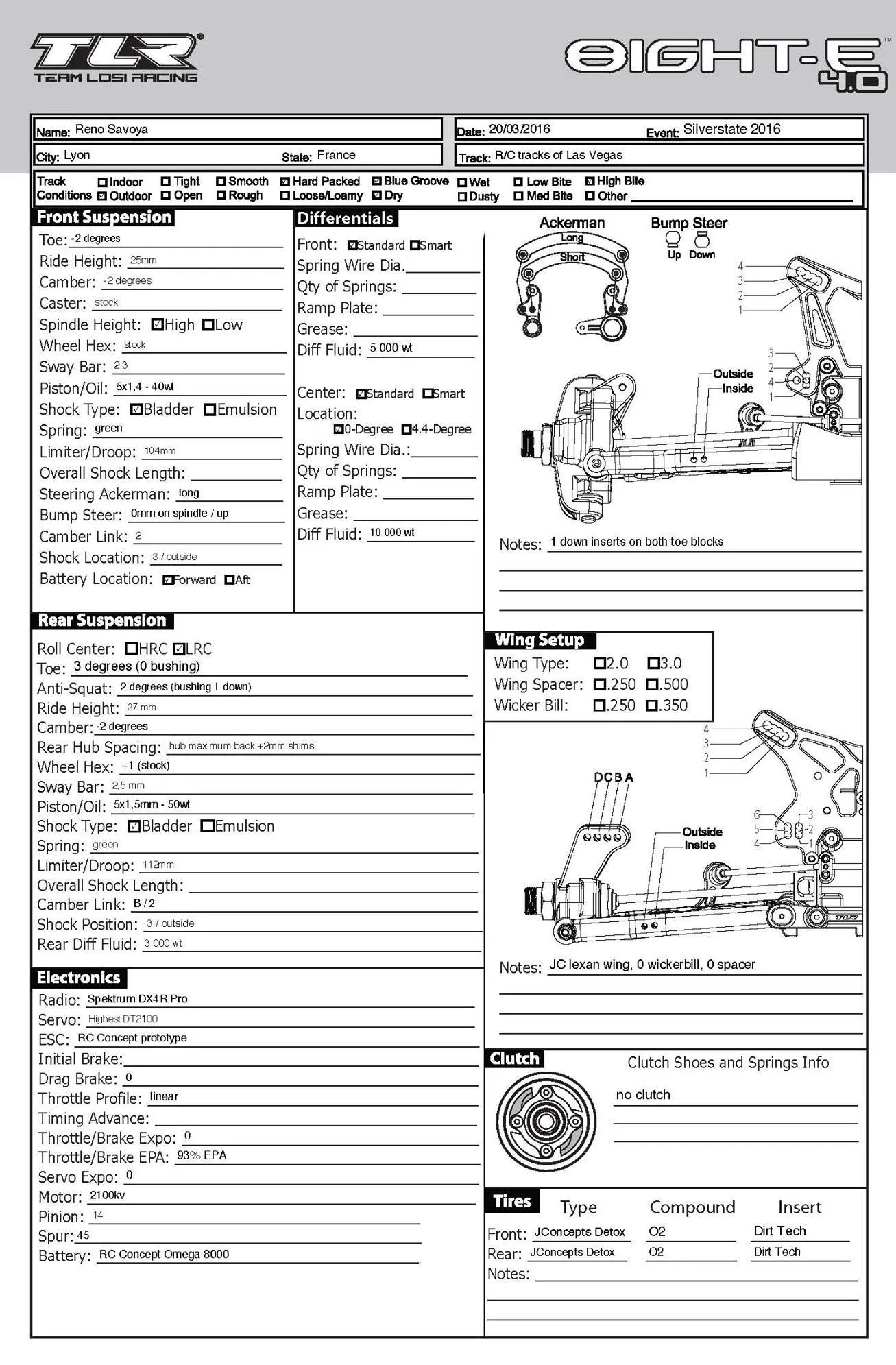 Setup Sheet