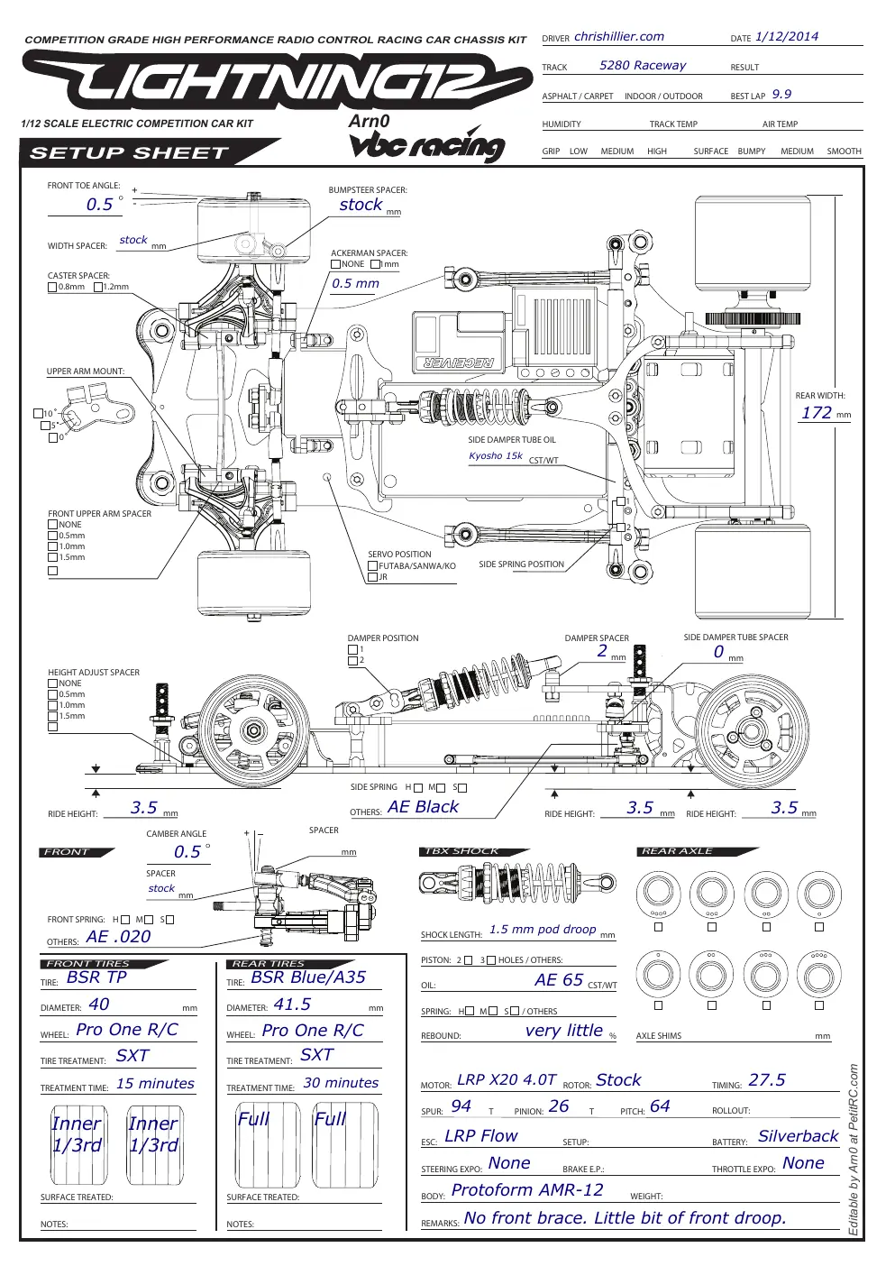 Setup Sheet
