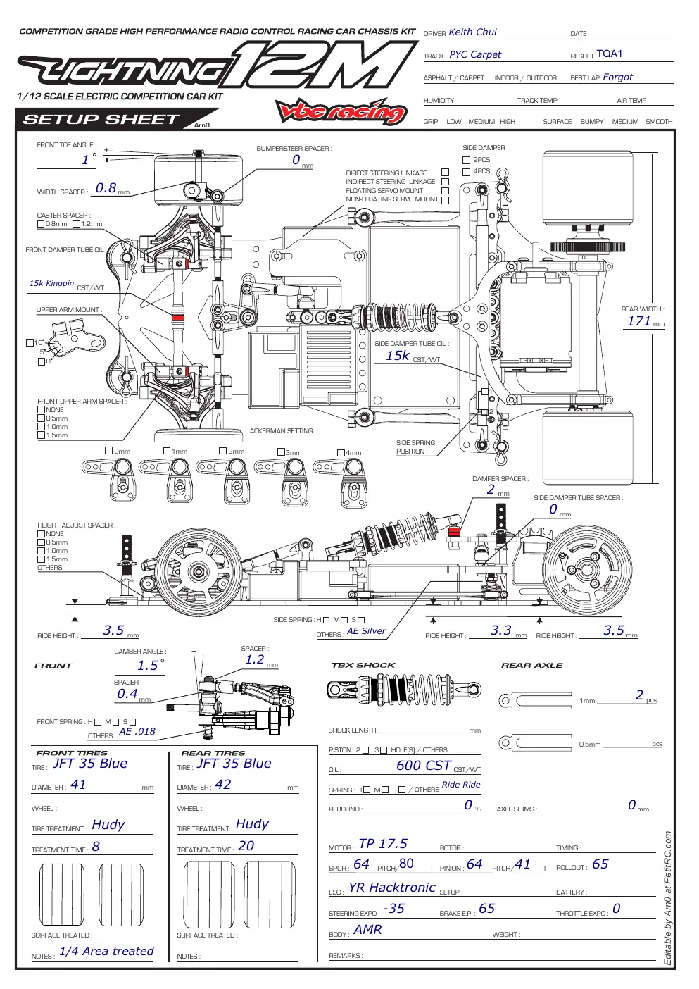 Setup Sheet