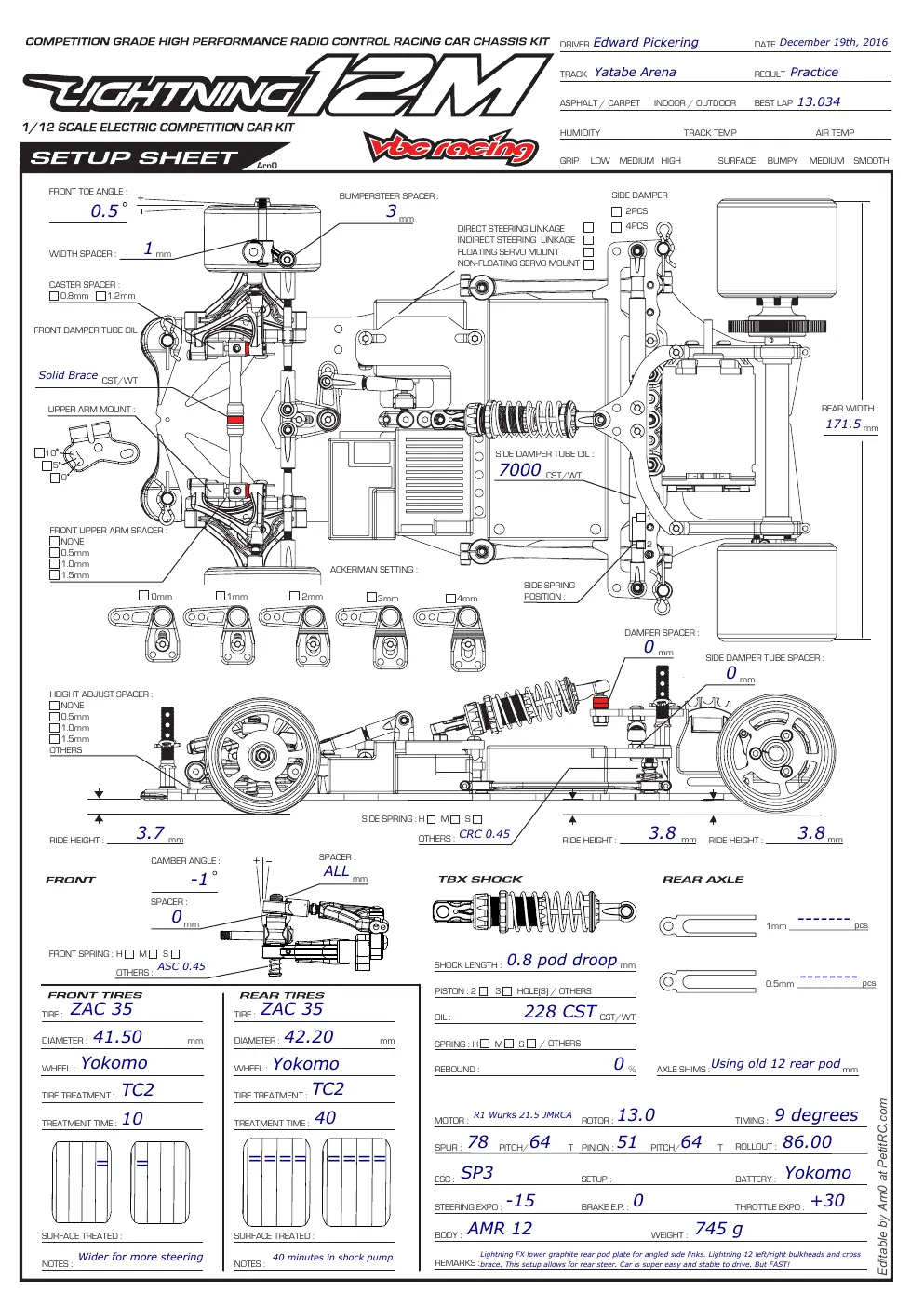 Setup Sheet